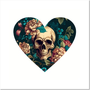 Floral Skull Heart Posters and Art